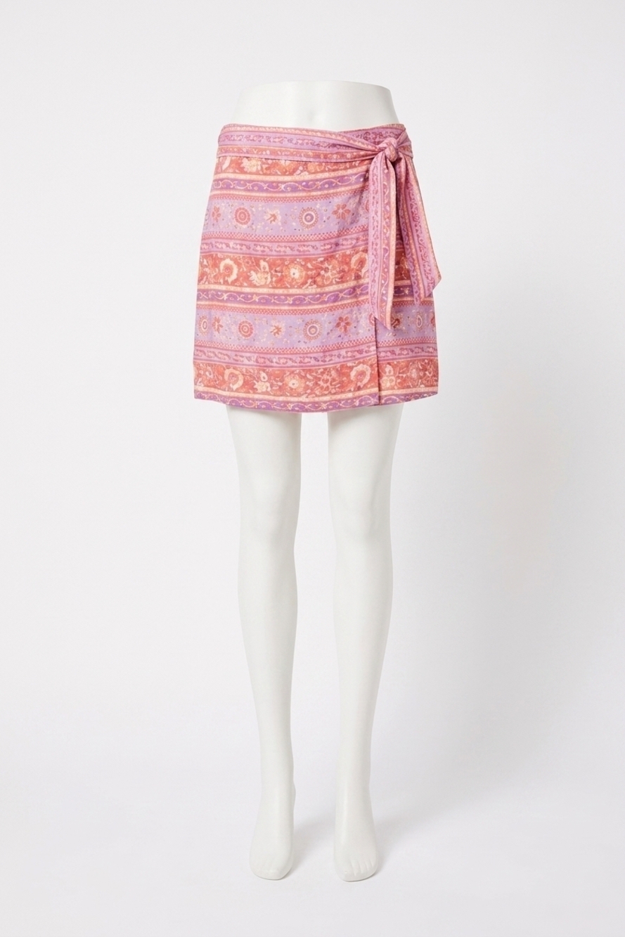 NEW SPELL sunshine bandit wrap mini skirt in cayenne